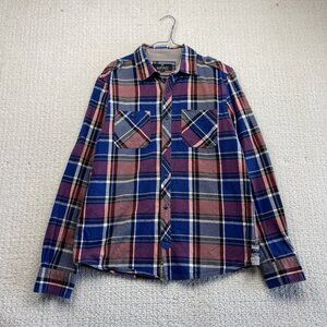 Buffalo David Bitton Men Flannel Western Red Plaid Long-Sleeve Cotton Shirt M